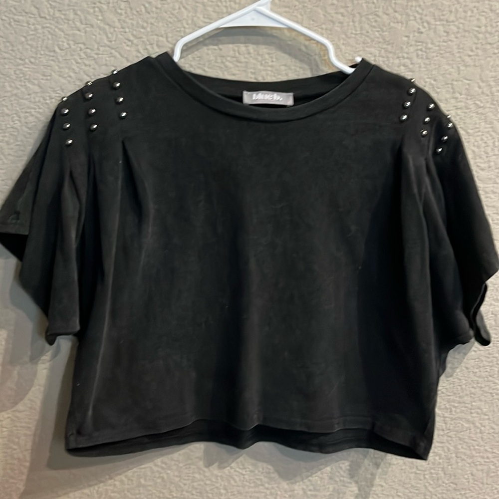 Blue B brand black cropped blinged top size Large
